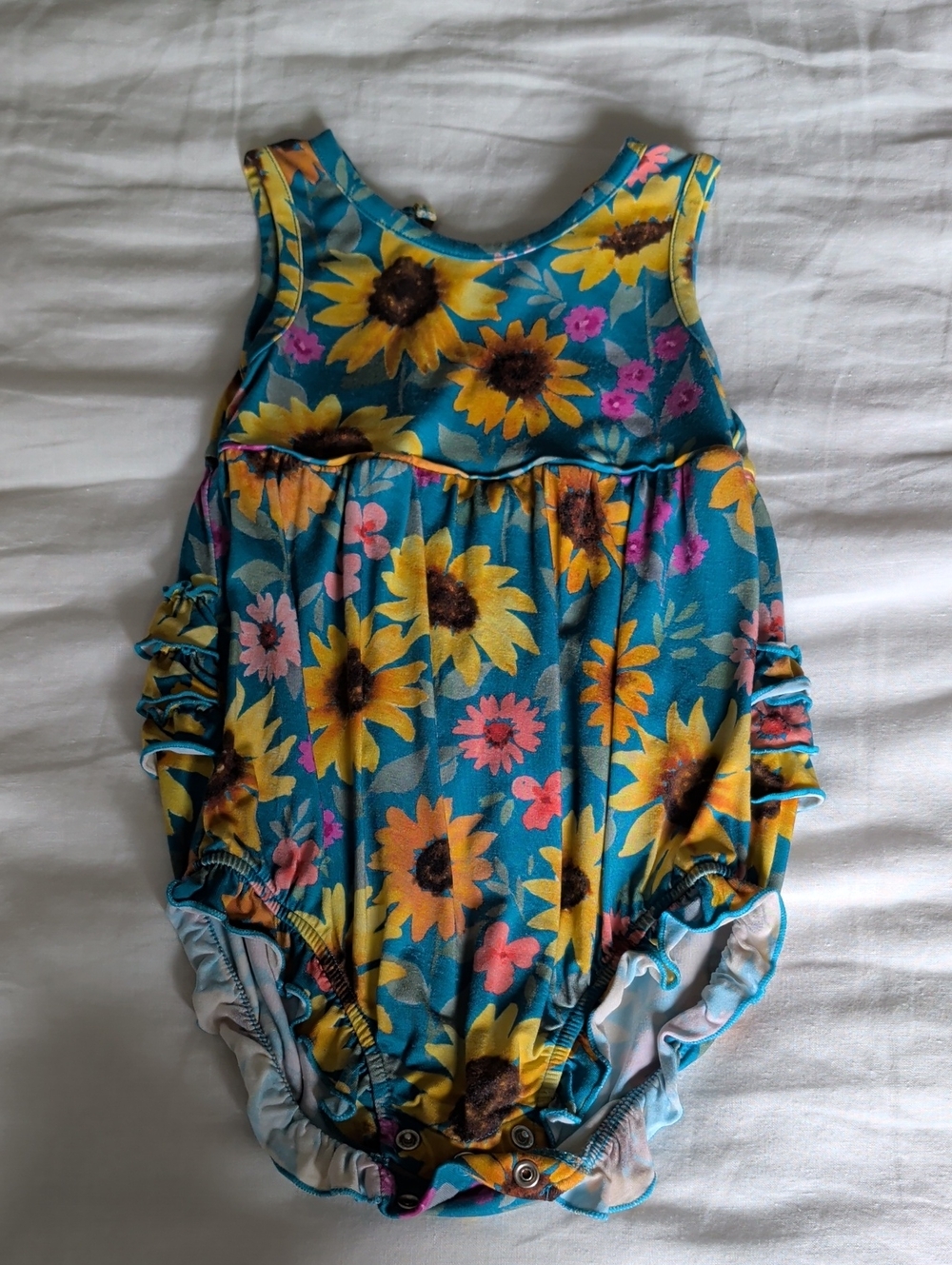 Little Sleepies Teal Sunflower Floral Baby Romper, Size 12-18 Months